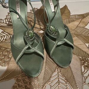 Nine West Sage Green Satin Heels